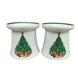 Vintage Noel Porcelain Christmas Tree Candle Holders Set Of 2 Japan Made